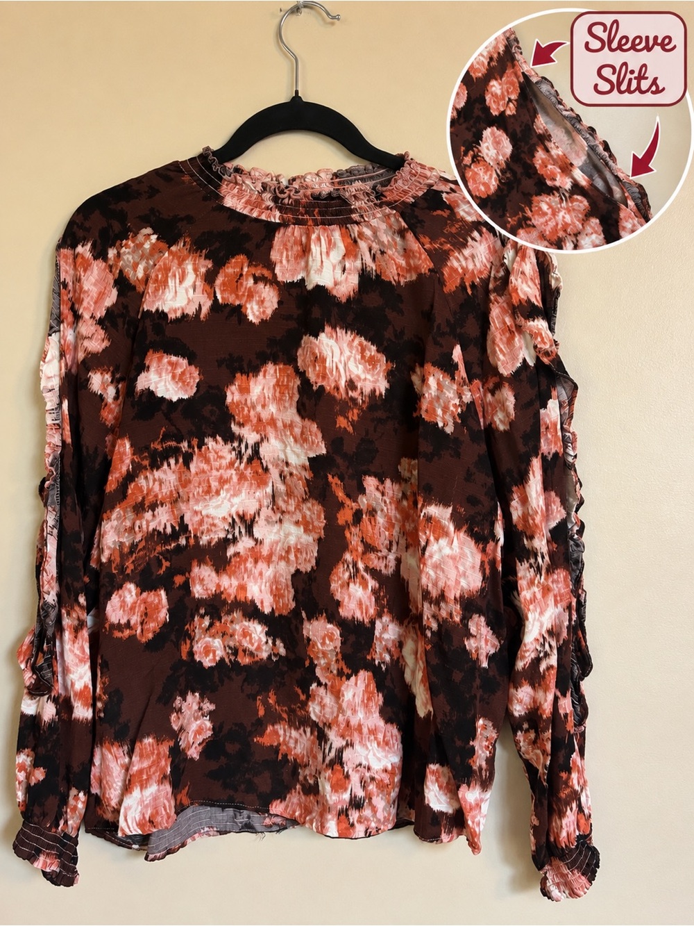 Maurices Brown and Pink Floral-Print Long Sleeve Top